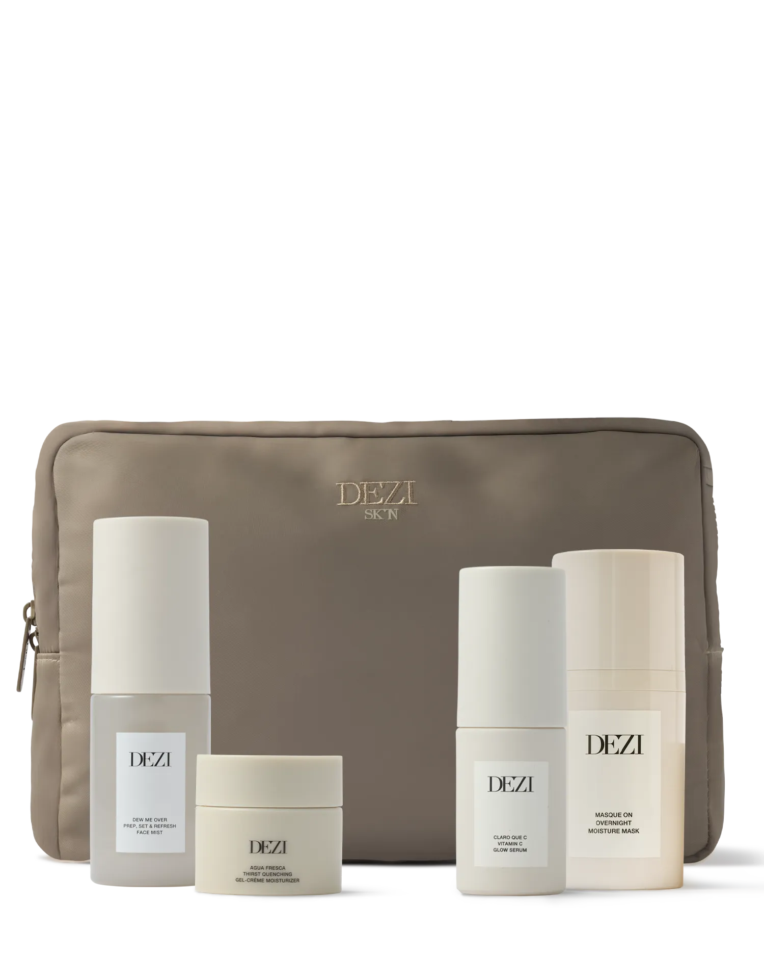 The Whole Enchilada: Claro Que C Vitamin C Glow Serum + Agua Fresca Gel-Crème Moisturizer + Dew Me Over Face Mist + Masque On Overnight Mask + Cosmetic Bag