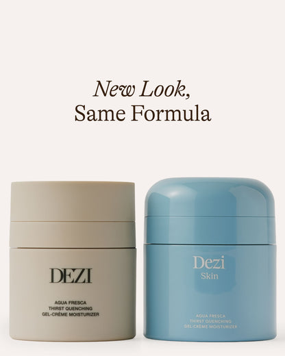 Dezi Skin Agua Fresca Thirst Quenching Gel Creme Moisturizer old and new packaging side by side
