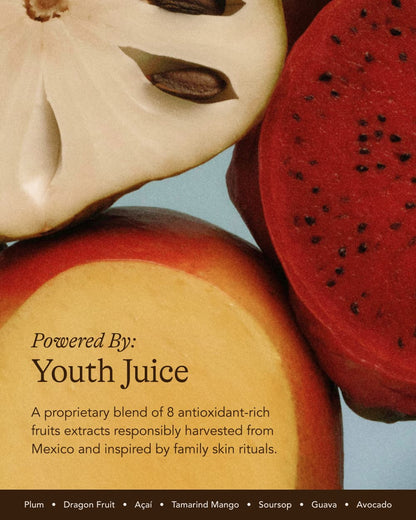 Dezi Skin Youth Juice blend of fruit extracts including soursop, dragon fruit, and mango that power Claro Que C Vitamin C Glow Serum
